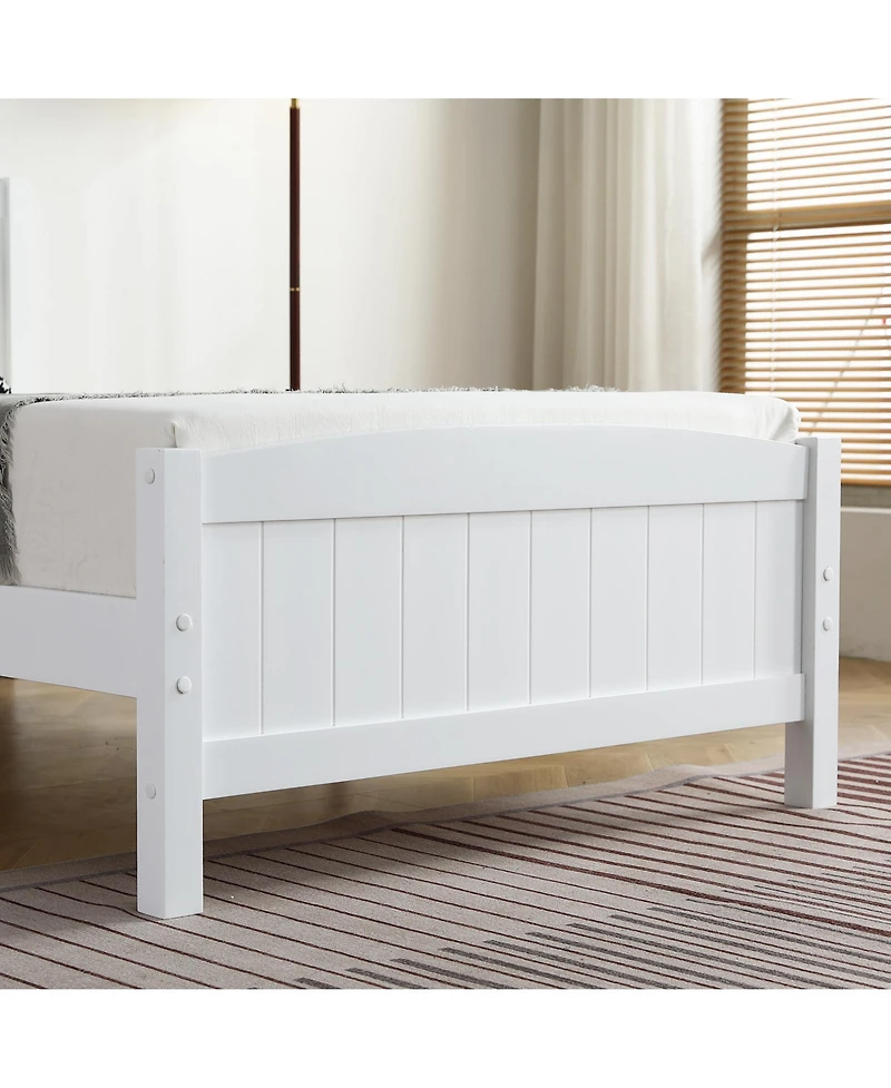 Slickblue Twin Pine Wood Bed with Curved Headboard and Vertical Stripes