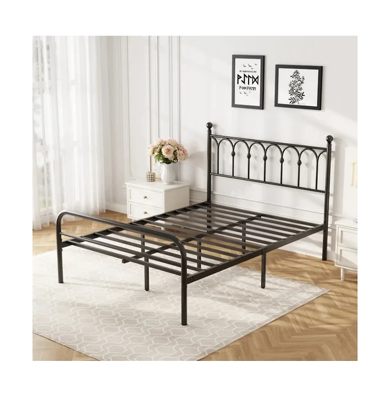Slickblue Metal Platform Bed Frame with Steel Slats and Underbed Storage