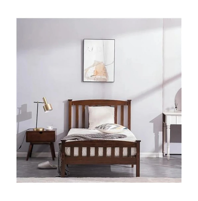 Slickblue Twin Pine Wood Bed Frame with Curved Headboard and Footboard