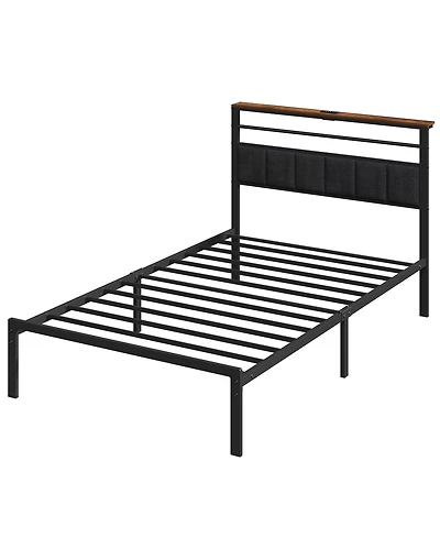 Slickblue Twin Size Bed Frame with Headboard, Storage Shelf and Metal Frame
