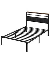 Slickblue Twin Size Bed Frame with Headboard, Storage Shelf and Metal Frame
