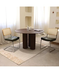 Flynama Set of 2 Faux Leather Rattan Cantilever Dining Chairs, Chrome Tubular Steel Breuer Frame Stackable Side Chairs