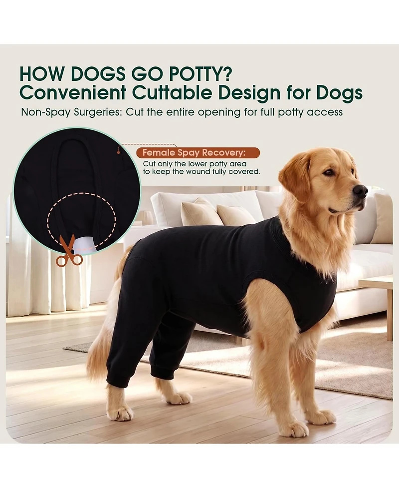 Soft Recovery Onesie Surgical Suit with Rear Leg Sleeves and Abdominal Cover for Dogs