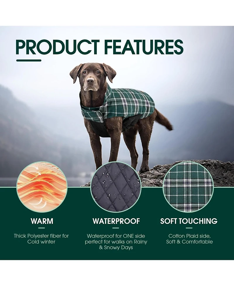 Reversible Waterproof Fleece-Lined Dog Jacket with Leash Access | Cold Weather Coat for Medium Dogs