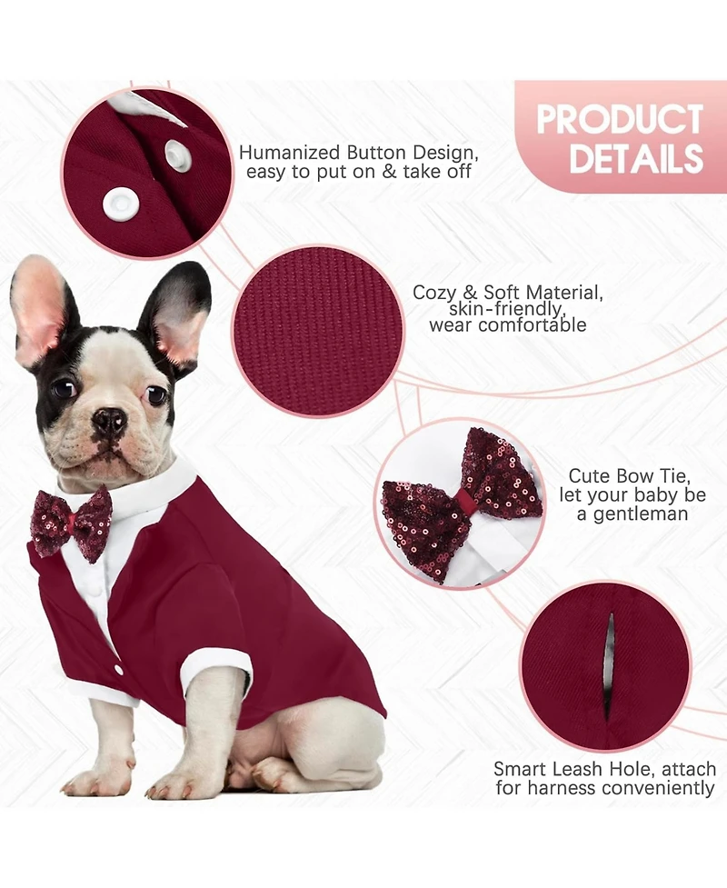 Formal Bow Tie Tuxedo Suit for Dogs, Polyester-Cotton Blend Party and Special Occasion Costume