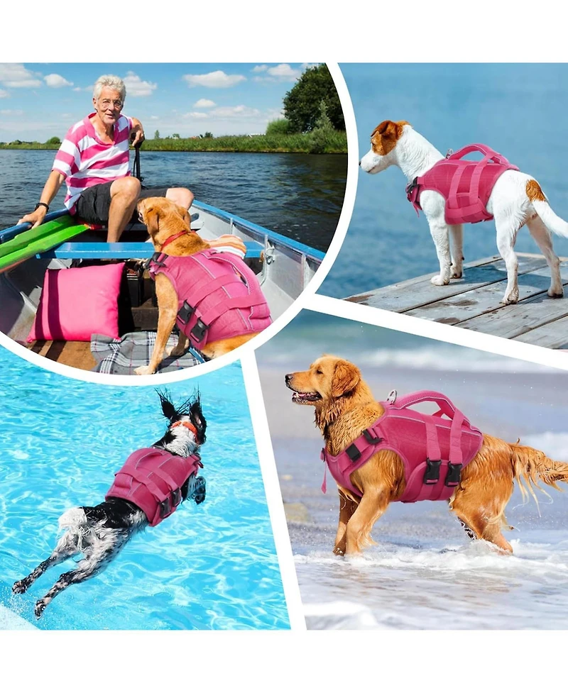 High-Flotation Ripstop Oxford Adjustable Dog Life Vest with Rescue Handle