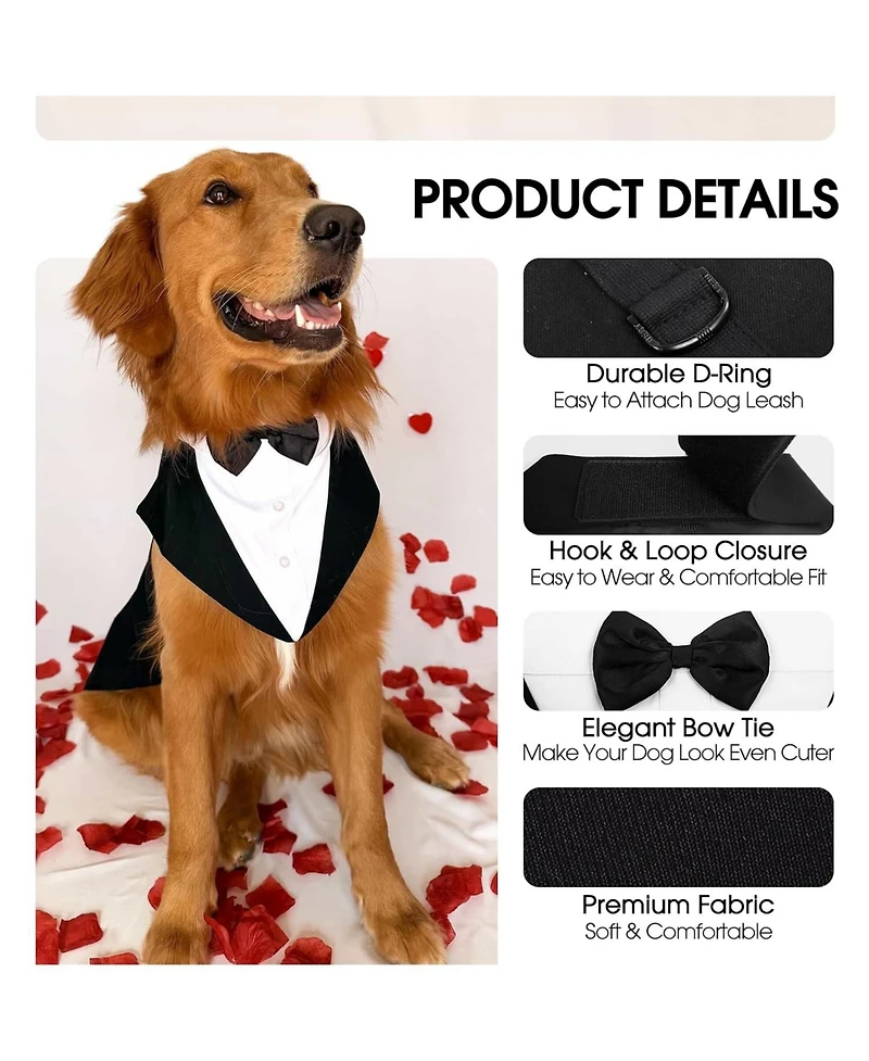 Formal Tuxedo and Bandana Two-Piece Set with Detachable Bowtie Collar for Dogs