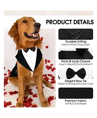 Formal Tuxedo and Bandana Two-Piece Set with Detachable Bowtie Collar for Dogs