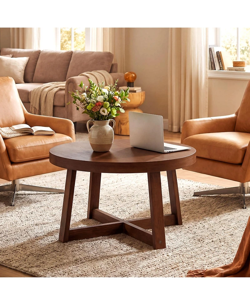 Gymax 30'' Wood Accent Table Thickened Top Cross-shaped Support Frame for Living Room Walnut