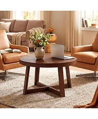 Gymax 30'' Wood Accent Table Thickened Top Cross-shaped Support Frame for Living Room Walnut
