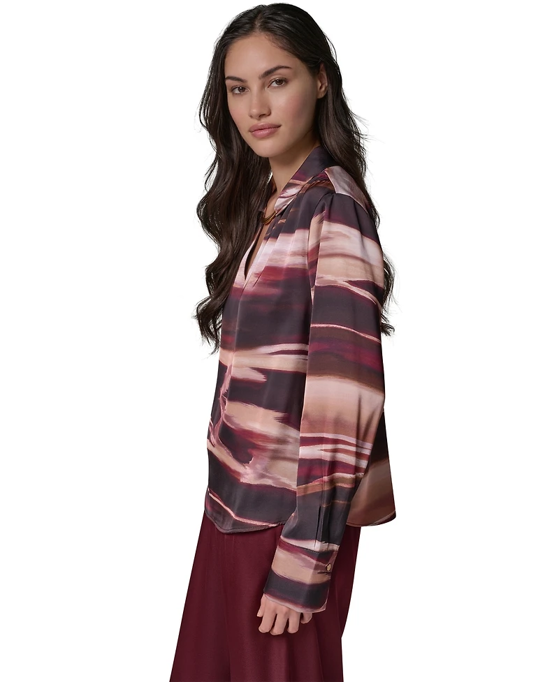 Donna Karan New York Women's Long-Sleeve V-Neck Satin Blouse