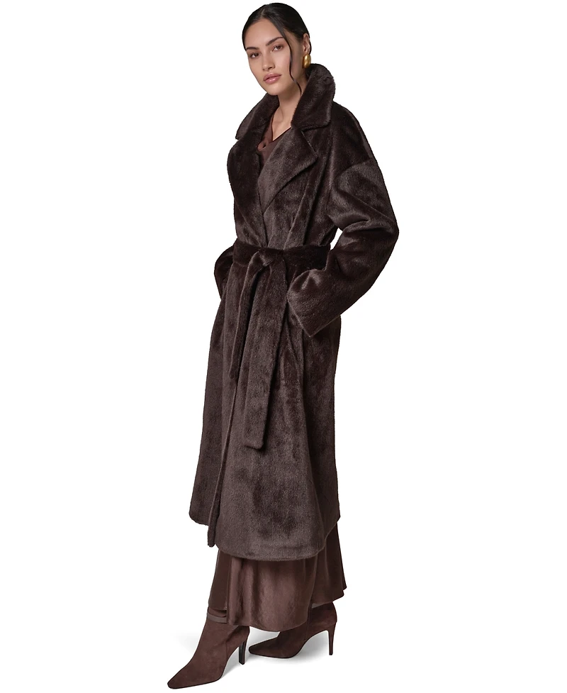 Donna Karan New York Women's Faux Fur Belted Coat