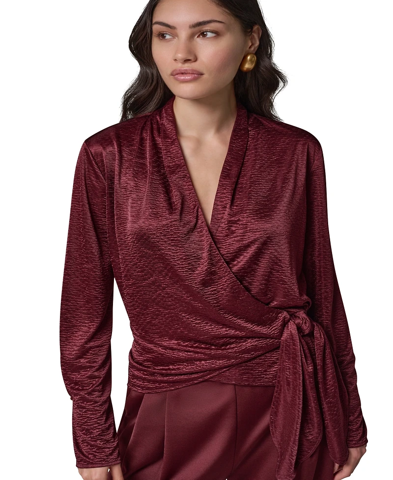 Donna Karan New York Women's Long-Sleeve Crinkled V-Neck Blouse