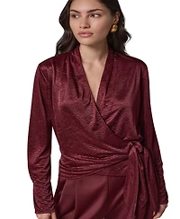 Donna Karan New York Women's Long-Sleeve Crinkled V-Neck Blouse