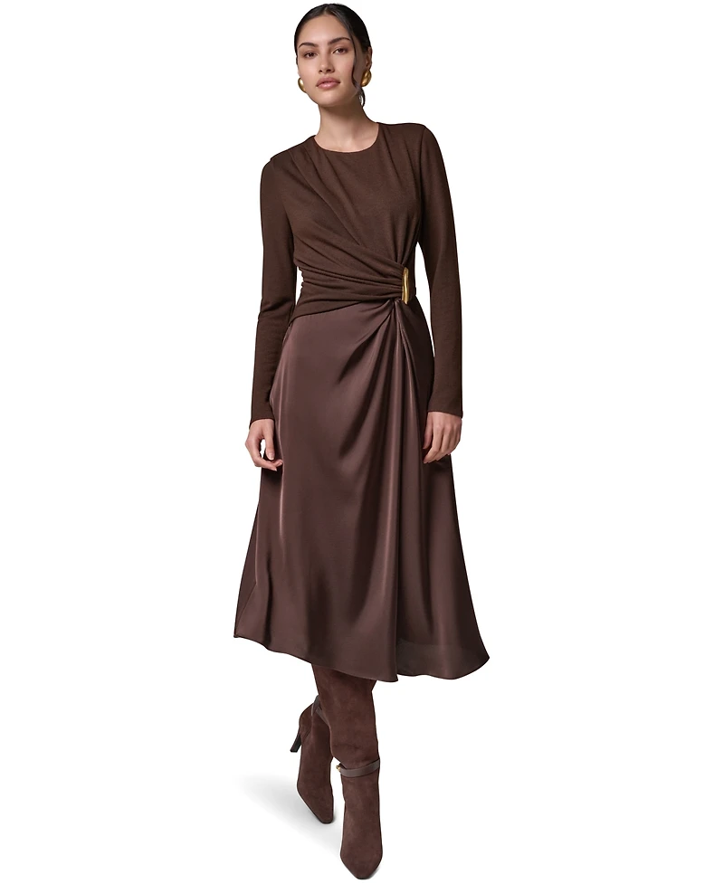 Donna Karan New York Women's L/S Whwre @ Waist Long-Sleeve Fit-and-Flare Midi Dress