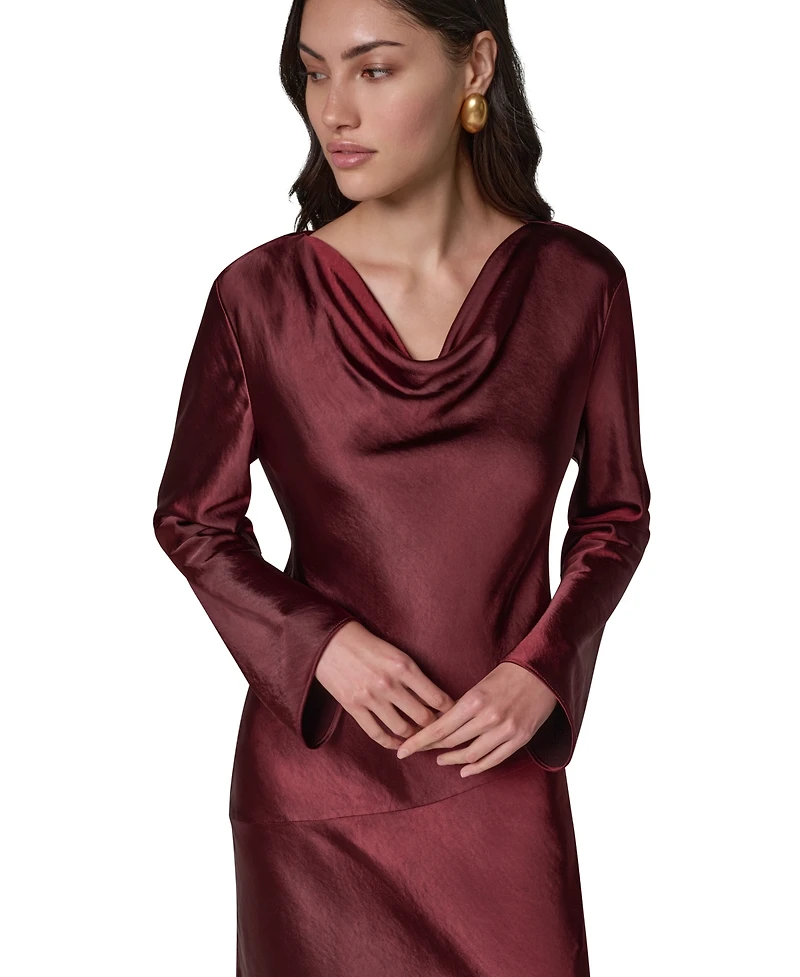 Donna Karan New York Women's Satin Cowl Neck A-Line Dress