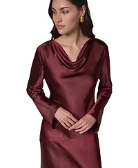 Donna Karan New York Women's Satin Cowl Neck A-Line Dress