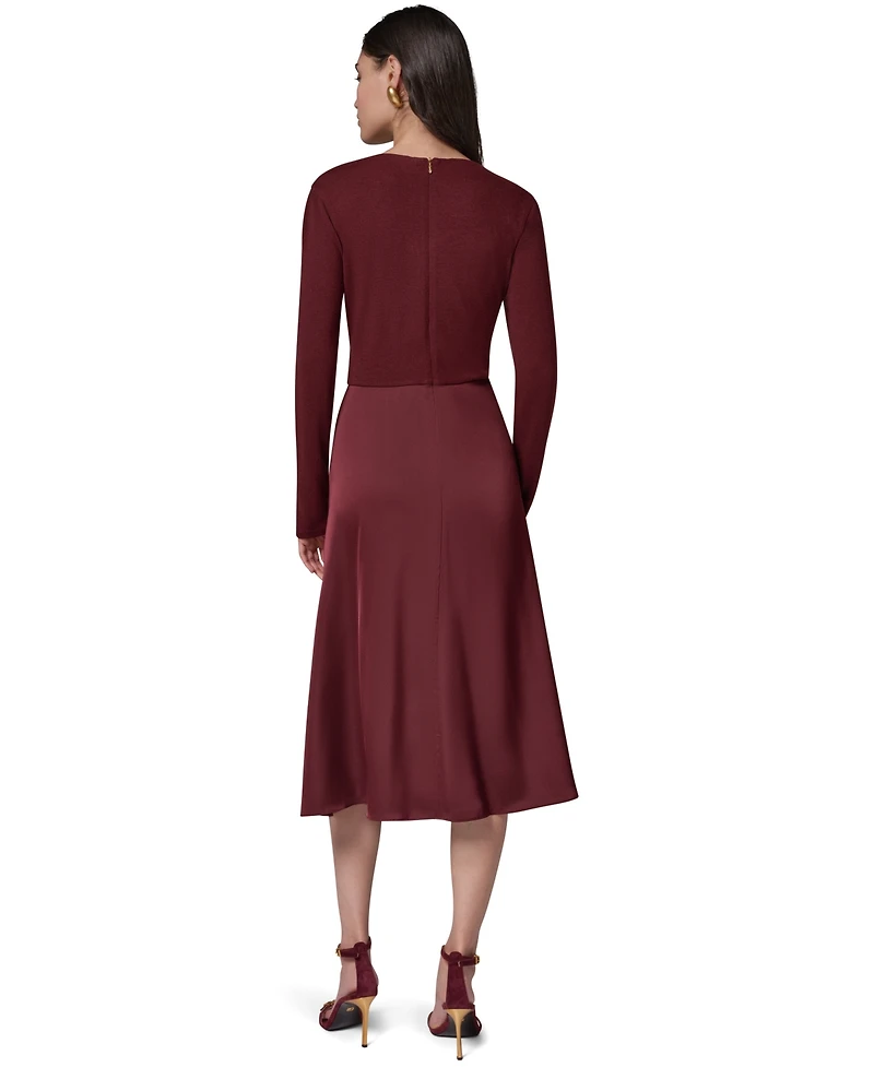 Donna Karan New York Women's L/S Whwre @ Waist Long-Sleeve Fit-and-Flare Midi Dress