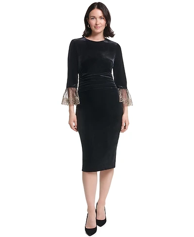 Jessica Howard Petite Velvet Jewel Neck 3/4-Sleeve Midi Dress