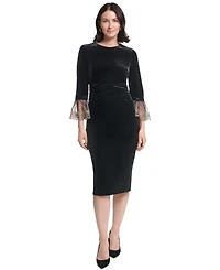 Jessica Howard Petite Velvet Jewel Neck 3/4-Sleeve Midi Dress