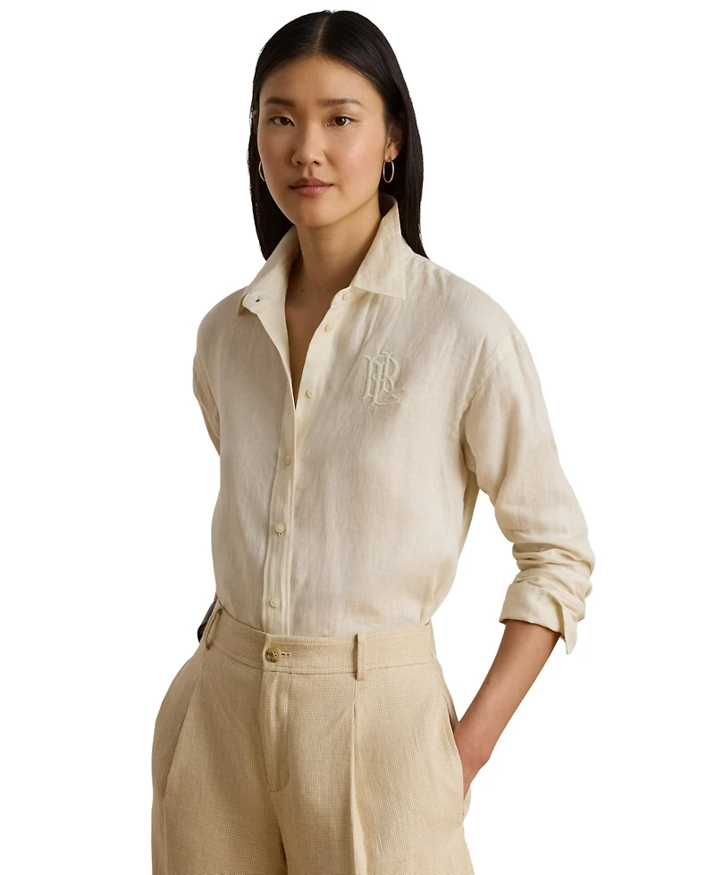 Lauren Ralph Women's Buttoned Placket Long-Sleeve Linen Shirt