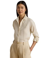 Lauren Ralph Women's Buttoned Placket Long-Sleeve Linen Shirt