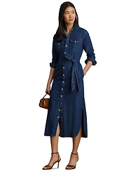 Lauren Ralph Women's Collared Belted Denim Midi Shirt Dress