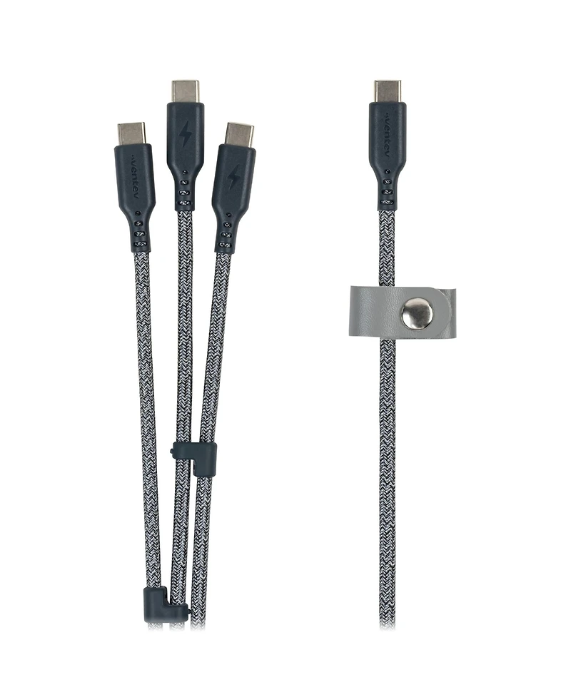 Ventev Ultrafast Trio 3-in-1 140W Braided Usb-c to Usb-c Cable for Laptops, Tablets and Phones