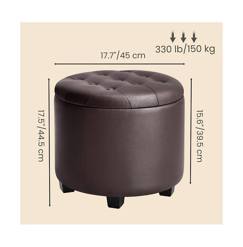 SongmicsHome Round Ottoman, Ottoman with Storage, Foot Rest with Legs, Synthetic Leather, for Living Room, Bedroom