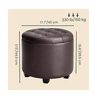 SongmicsHome Round Ottoman, Ottoman with Storage, Foot Rest with Legs, Synthetic Leather, for Living Room, Bedroom