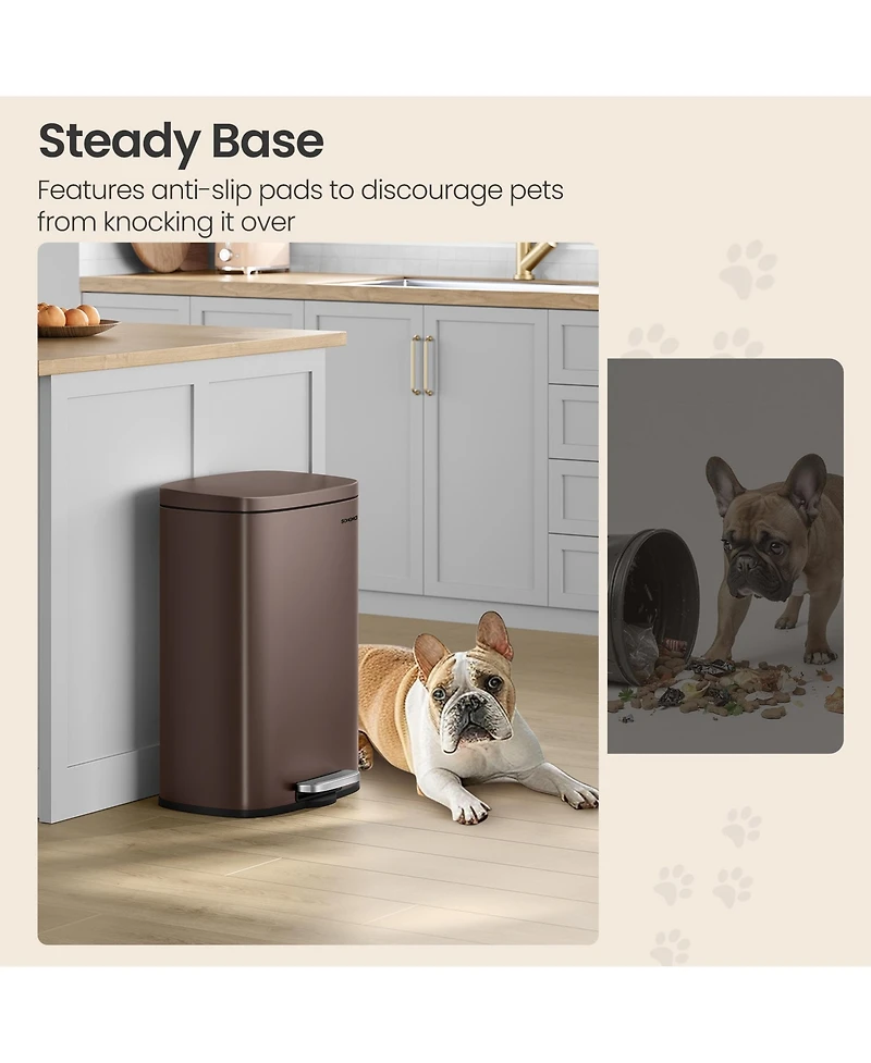 SongmicsHome Kitchen Garbage Can, Stainless Steel Trash Can with Soft Close Lid and Foot Pedal, 13.2 Gal