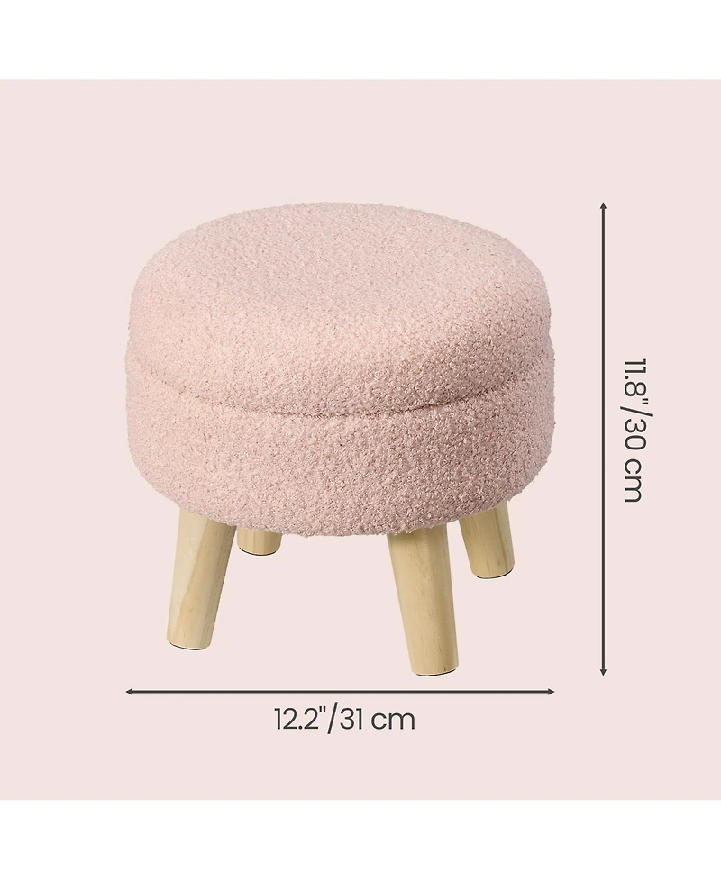SongmicsHome Round Ottoman, Foot Rest with Wood Legs, Small Table, for Hallway, Living Room, Teddy Fleece