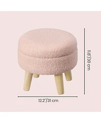 SongmicsHome Round Ottoman, Foot Rest with Wood Legs, Small Table, for Hallway, Living Room, Teddy Fleece