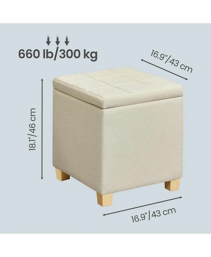 SongmicsHome Ottoman Cube with Hinged Lid, Storage Ottoman, Foot Stool Footrest, Linen-Look Fabric