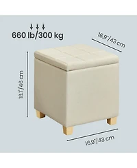 SongmicsHome Ottoman Cube with Hinged Lid, Storage Ottoman, Foot Stool Footrest, Linen-Look Fabric