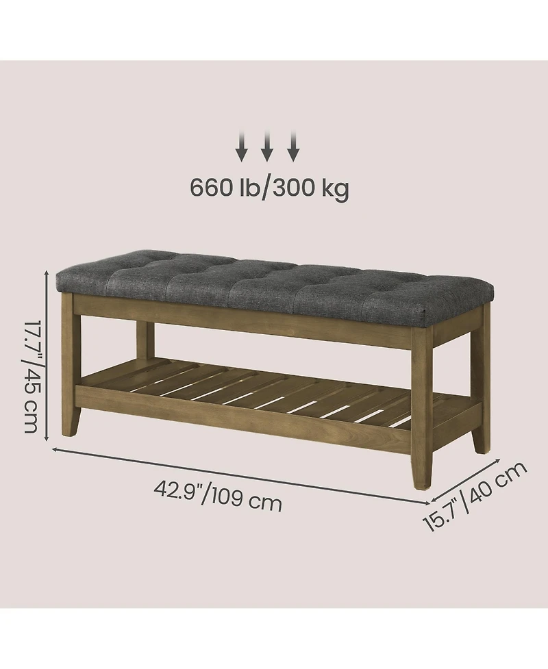 SongmicsHome Upholstered End of Bed Bench, Storage Ottoman with Solid Wood Frame, Window Seat, for Living Room, Bedroom