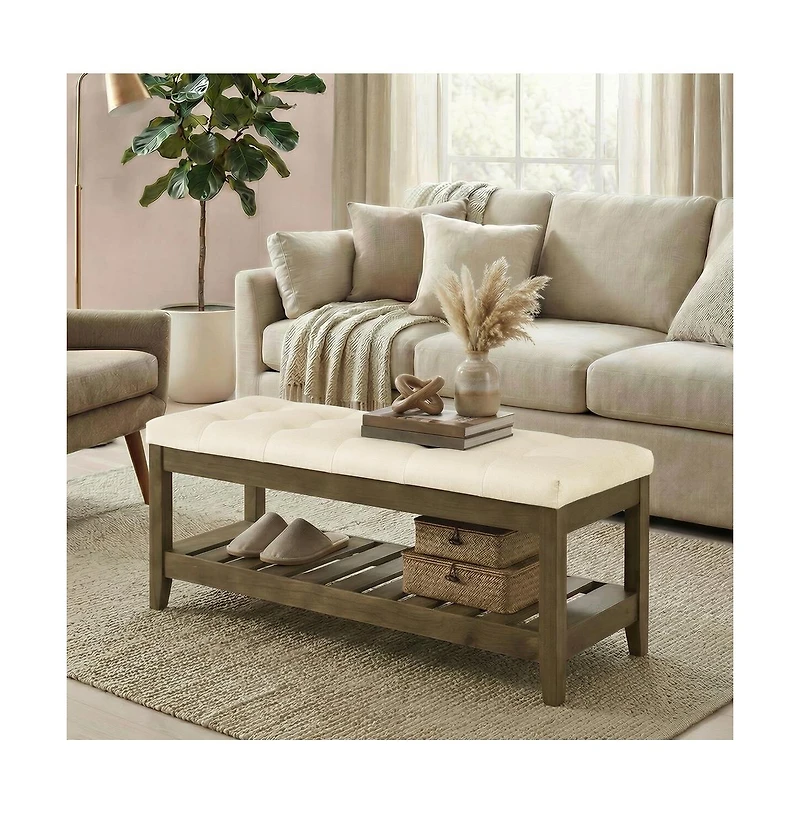 SongmicsHome Upholstered End of Bed Bench, Storage Ottoman with Solid Wood Frame, Window Seat, for Living Room, Bedroom