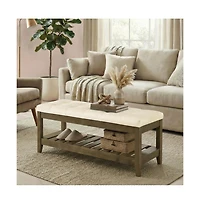 SongmicsHome Upholstered End of Bed Bench, Storage Ottoman with Solid Wood Frame, Window Seat, for Living Room, Bedroom