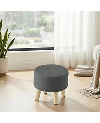 SongmicsHome Round Ottoman, Foot Rest with Wood Legs, Small Table, for Hallway, Living Room, Linen-Look Fabric