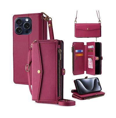 Artudatech 5-in-1 Card Holder Wallet Case with Crossbody Strap for Apple iPhone 12-17