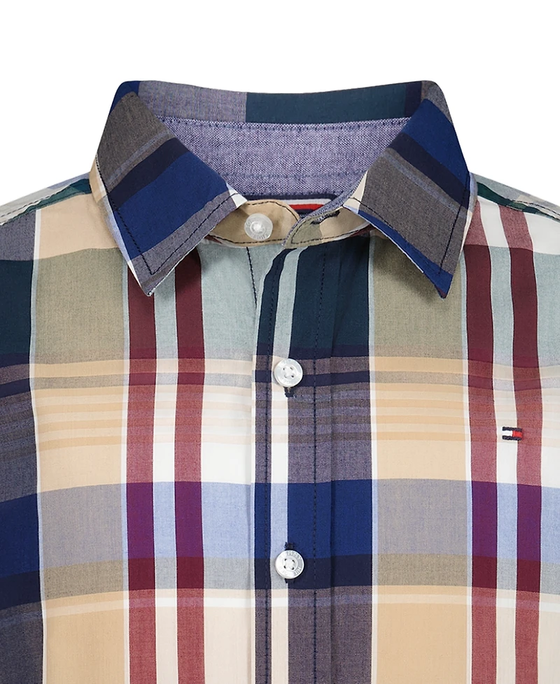 Tommy Hilfiger Boys' 4-20 Long-Sleeve Point-Collar Plaid Shirt