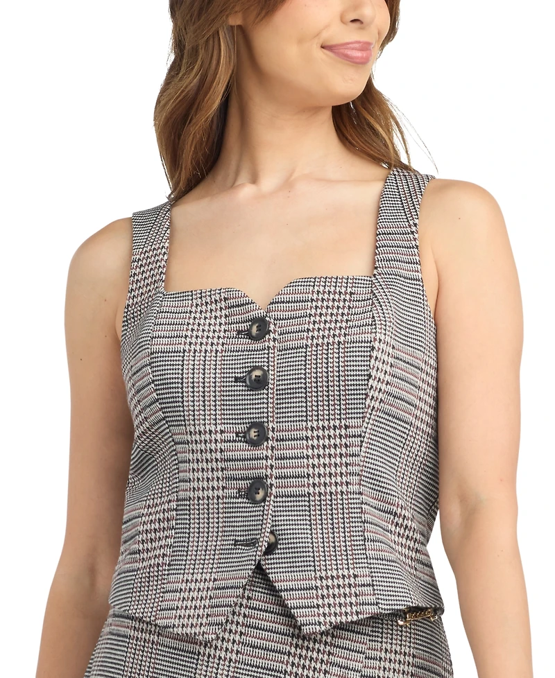 Bcx Juniors' Double-Knit Plaid Square-Neck Vest