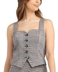 Bcx Juniors' Double-Knit Plaid Square-Neck Vest
