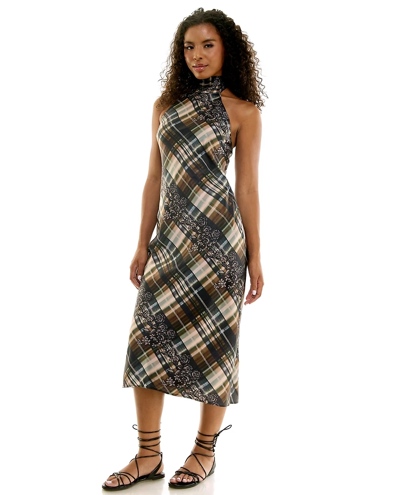 Seni & Cade Women's Halter Satin Midi Dress