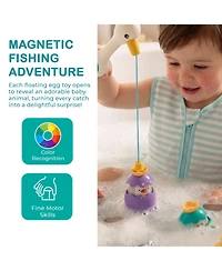Sperric Toddler Egret Magnetic Fishing Game Bath Toy with Fishing Rod & Surprise Animal Eggs, Floating Water Toy Kids, Fun Hand-Eye Coordination Game