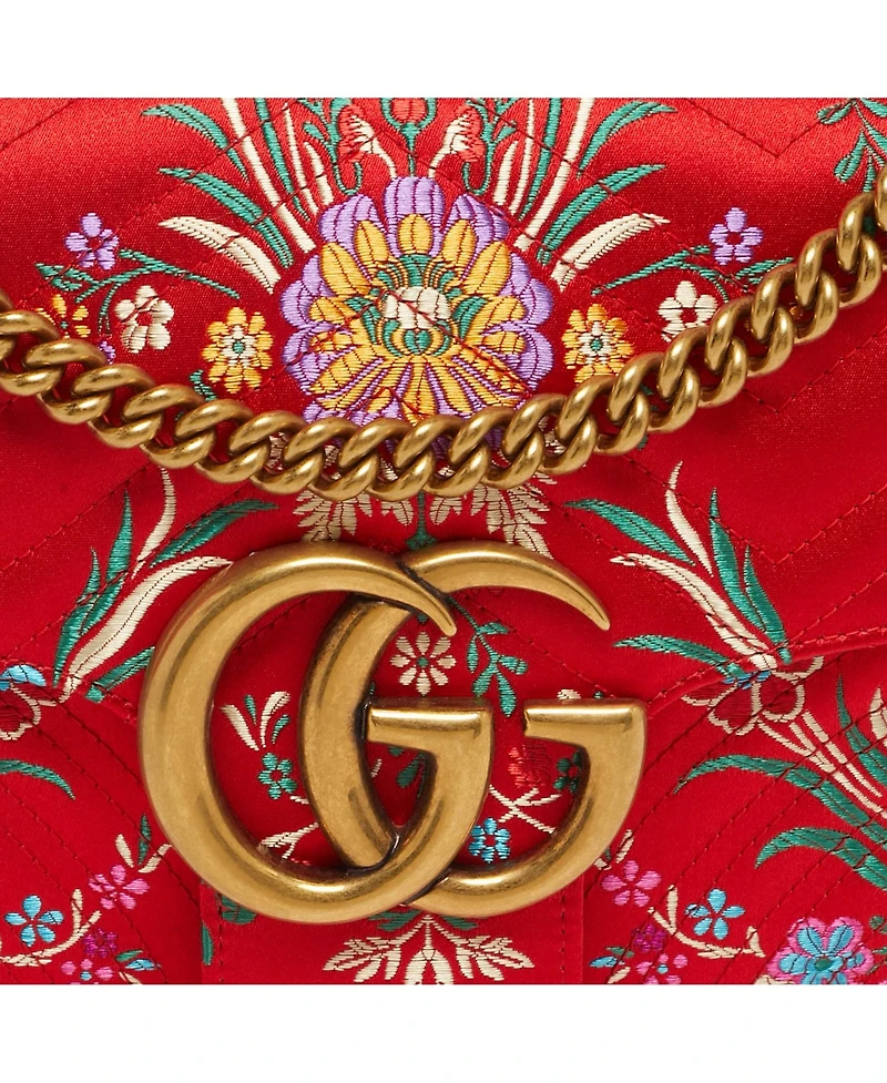 Pre-Owned Gucci Women's Gg Marmont Medium Embroidered Satin Shoulder Bag