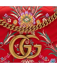 Pre-Owned Gucci Women's Gg Marmont Medium Embroidered Satin Shoulder Bag