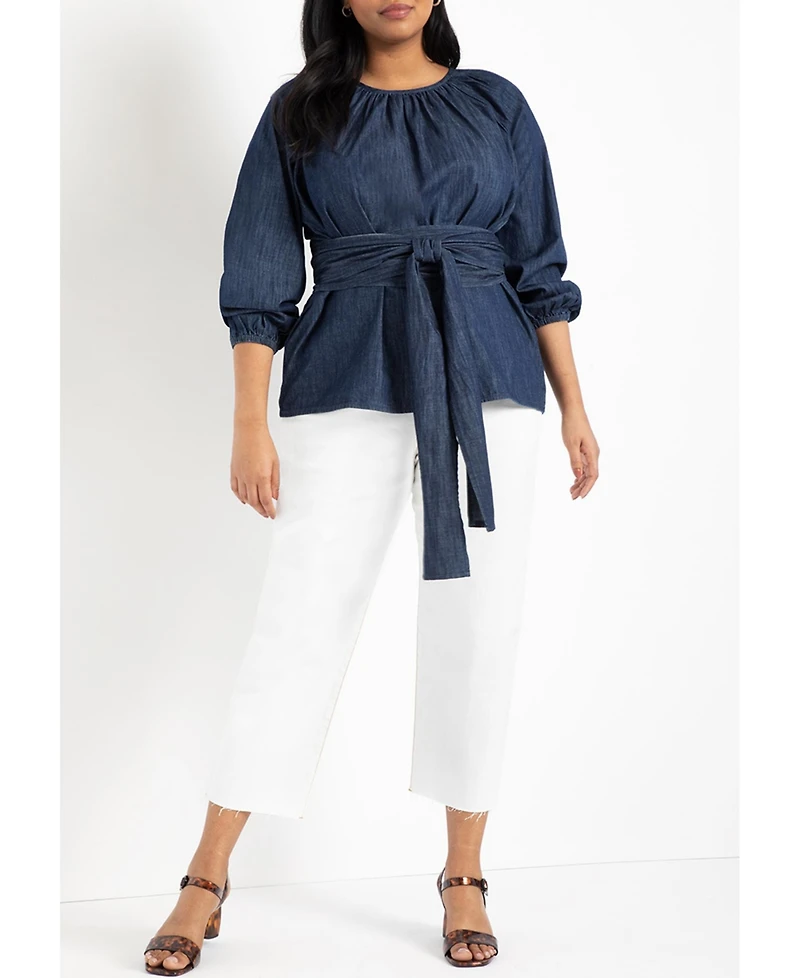 Eloquii Women's Plus Dramatic Faux Wrap Top