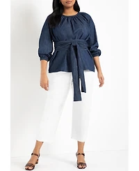 Eloquii Women's Plus Dramatic Faux Wrap Top
