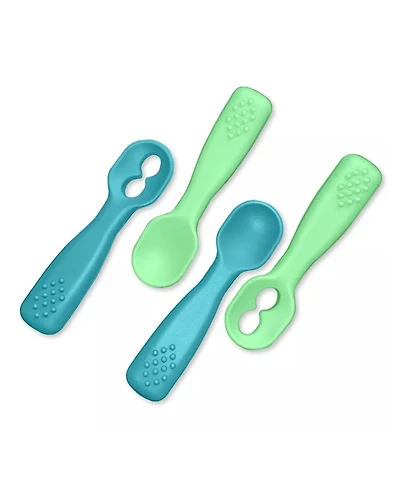 Sperric Silicone Baby Spoons First Stage Baby Feeding Spoons Stage 1 and Stage 2-4pcs (Green & Blue)